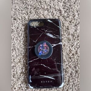 Black marble iPhone 8 Plus phone case with Avengers pop socket